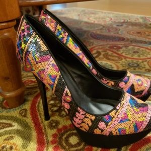 Charlotte Russe multi colors sequin heels size 9